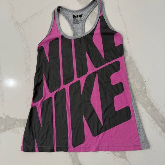 Nike Dri-Fit Blast Racerback Big Logo Athletic Tank Top Women's Small Gray/Pink - Picture 2 of 6